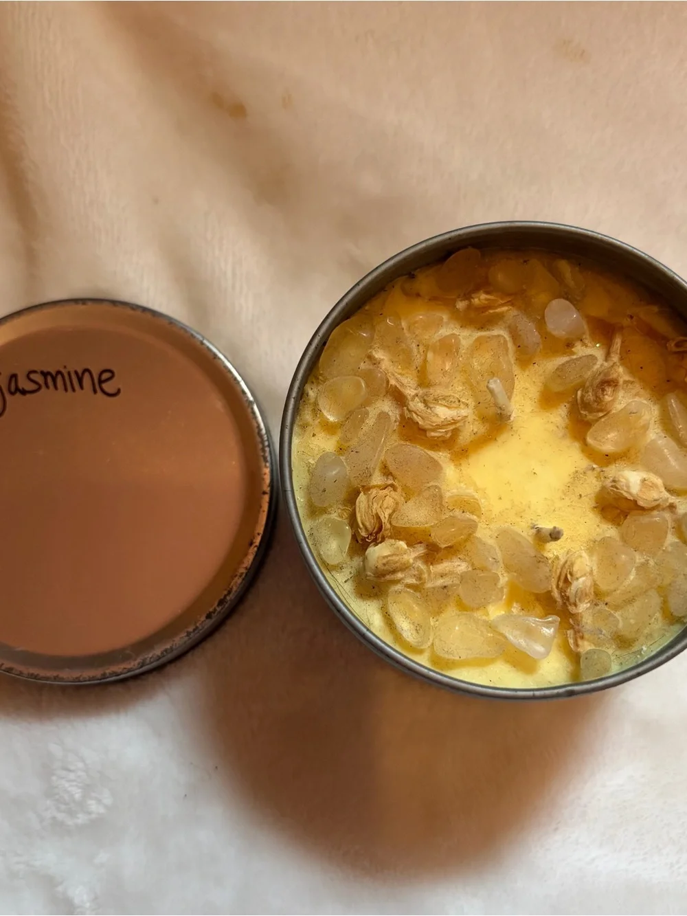 Yellow Jasmine Crystal Soy Candle Homemade